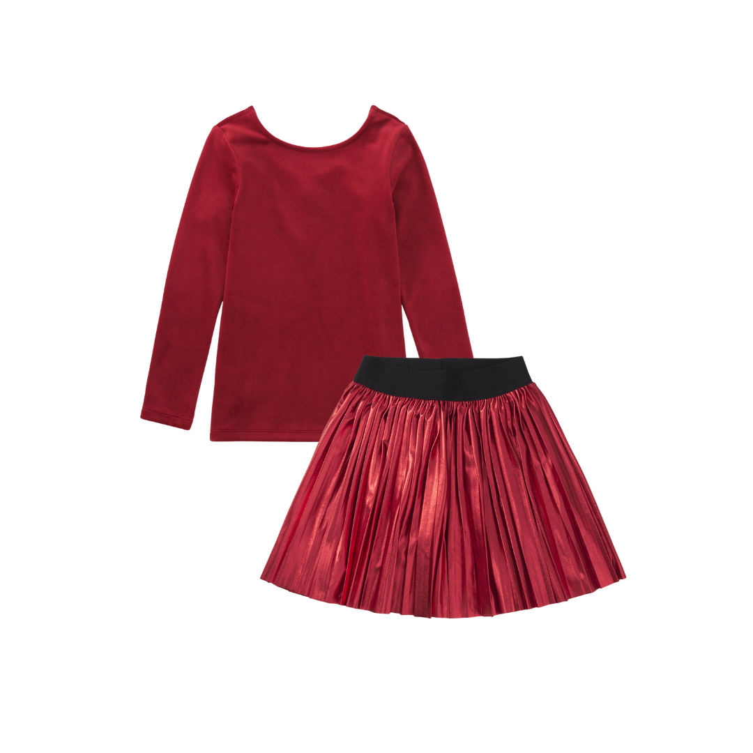 Red Velour Skirt Set