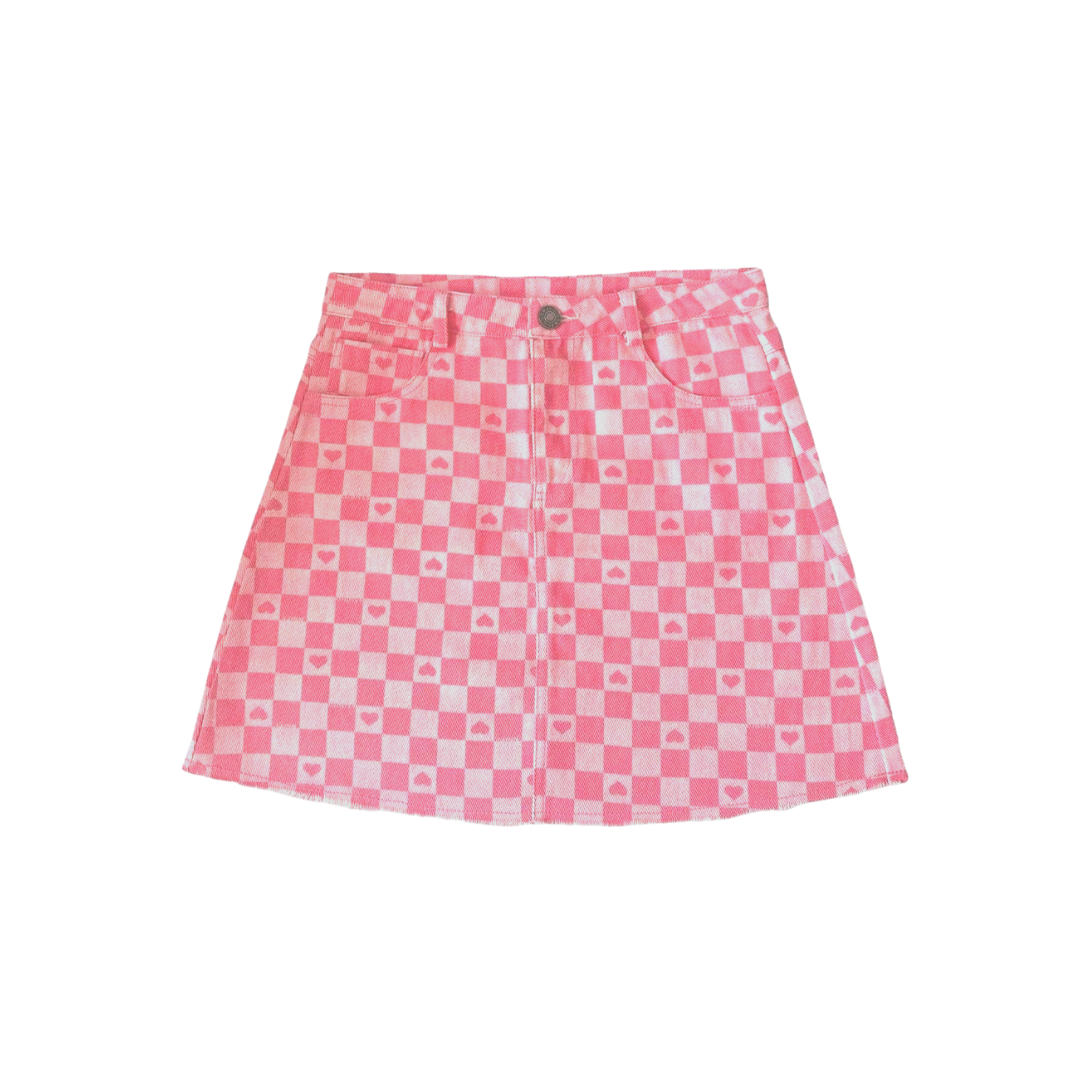 Checkered Love Denim Skirt